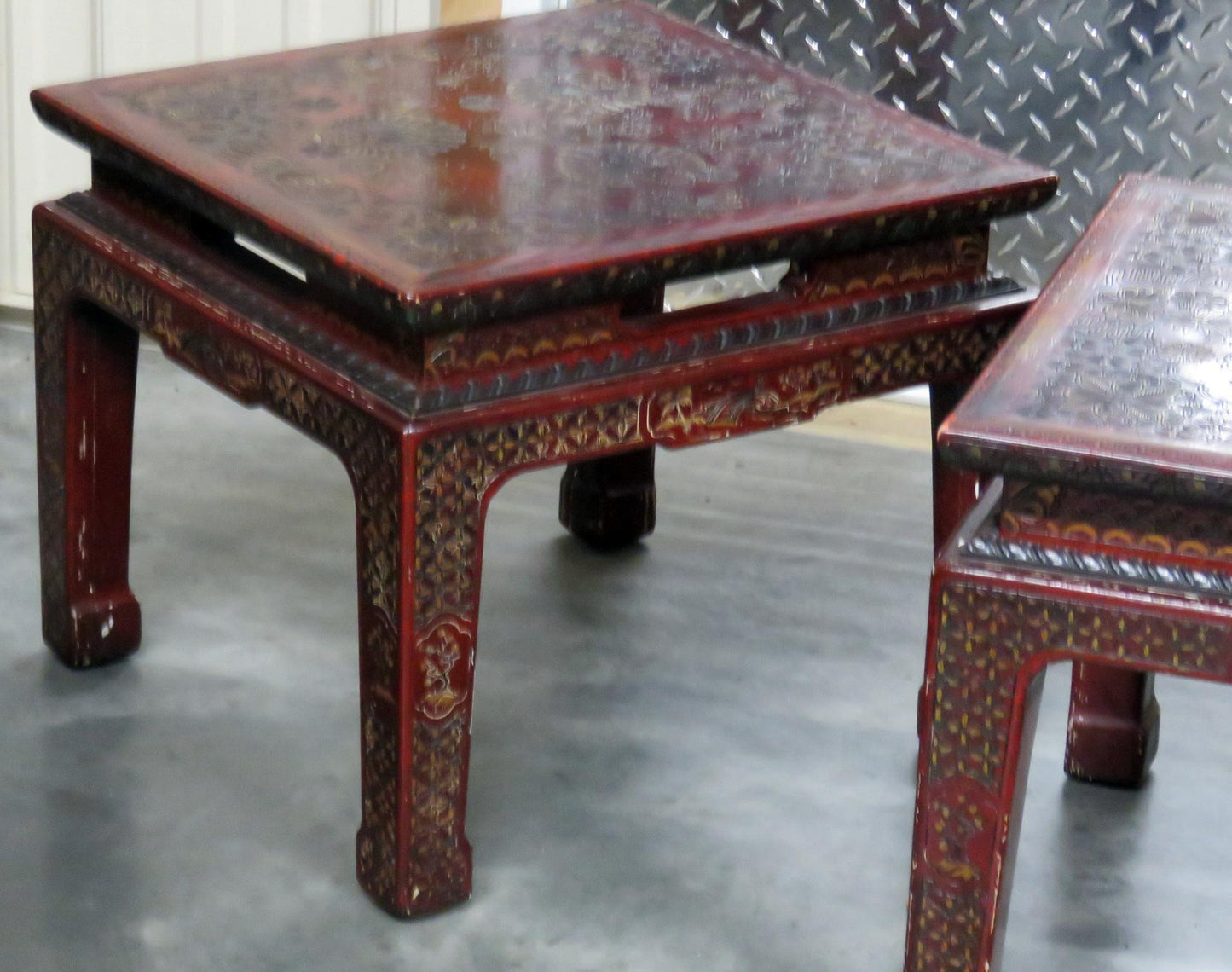 Pair of John Widdicomb Coromandel Lacquer Carved Chinoiserie End Side Tables