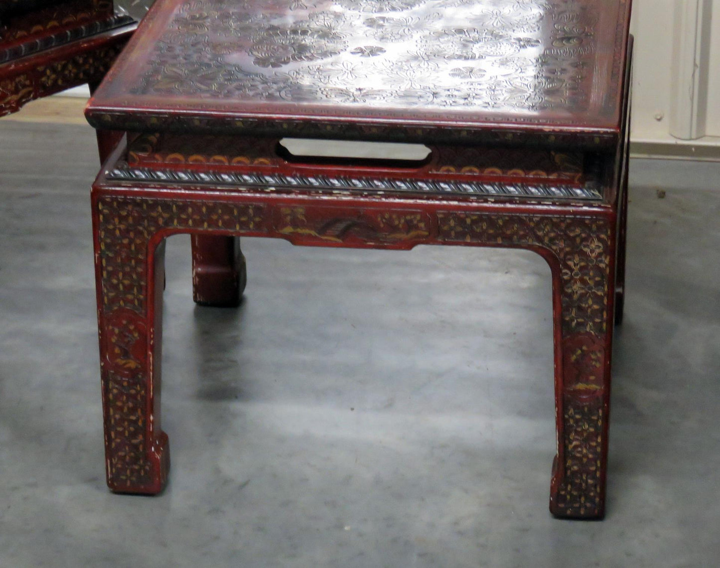 Pair of John Widdicomb Coromandel Lacquer Carved Chinoiserie End Side Tables