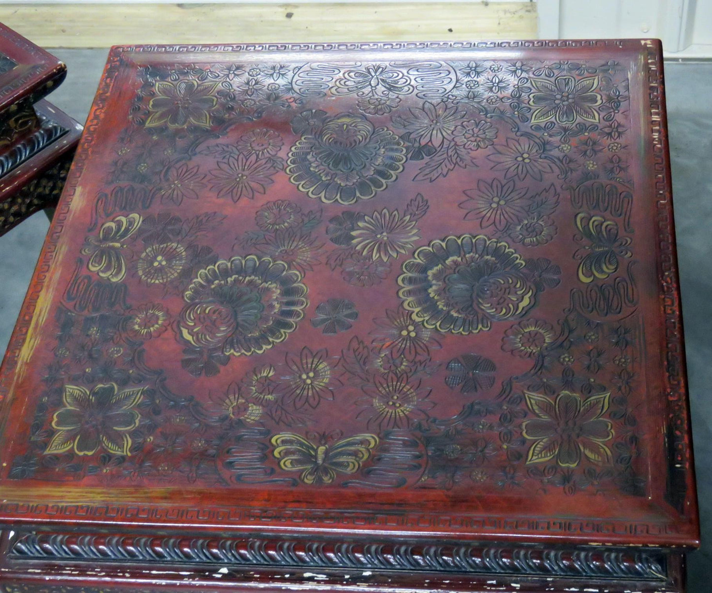 Pair of John Widdicomb Coromandel Lacquer Carved Chinoiserie End Side Tables