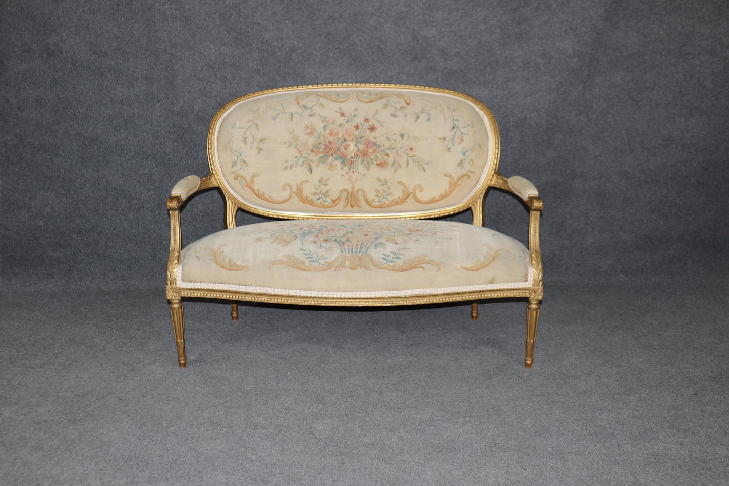 Fine Quality Giltwood Aubusson Upholstered French Louis XVI Style Settee