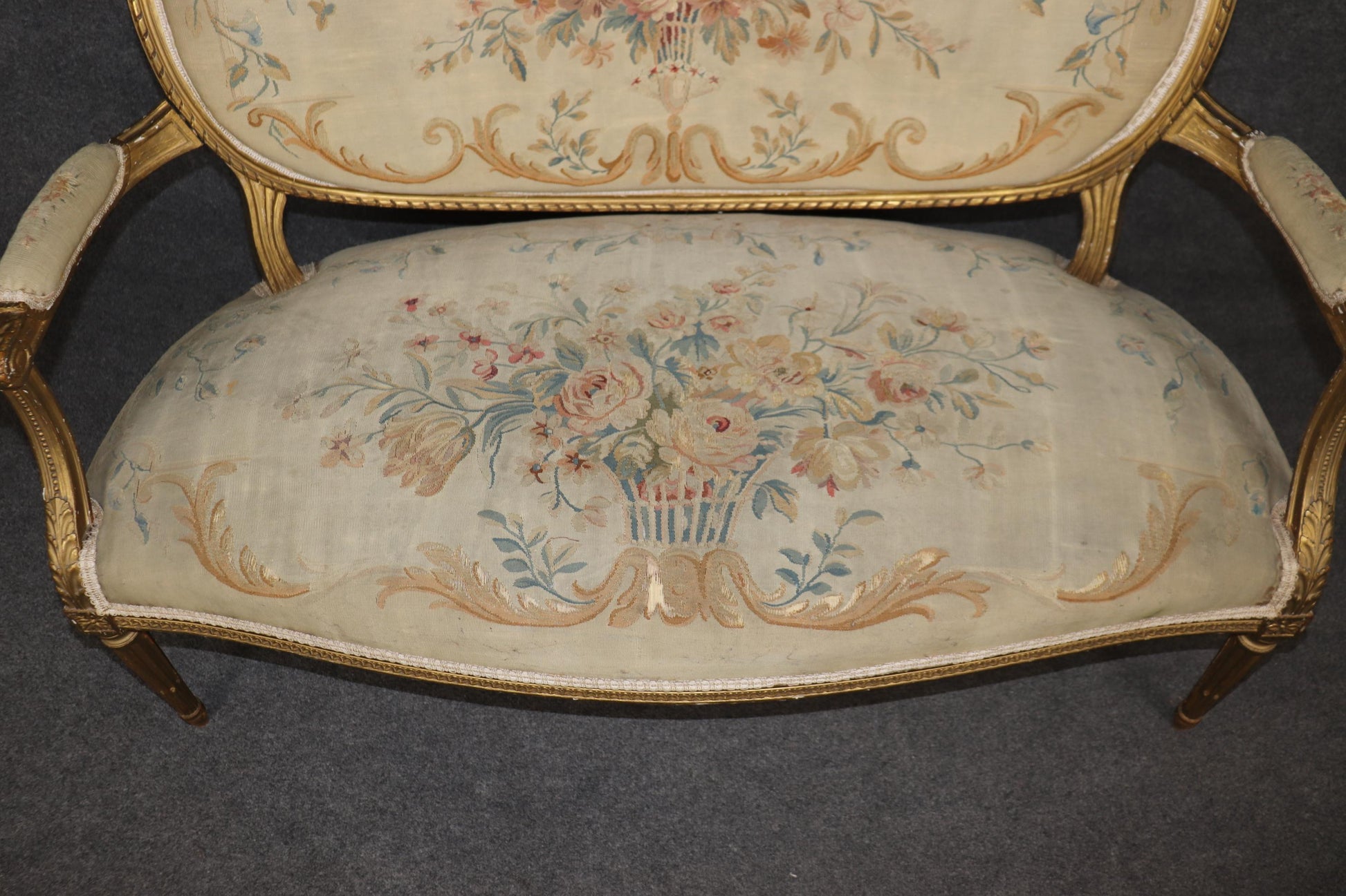 Fine Quality Giltwood Aubusson Upholstered French Louis XVI Style Settee