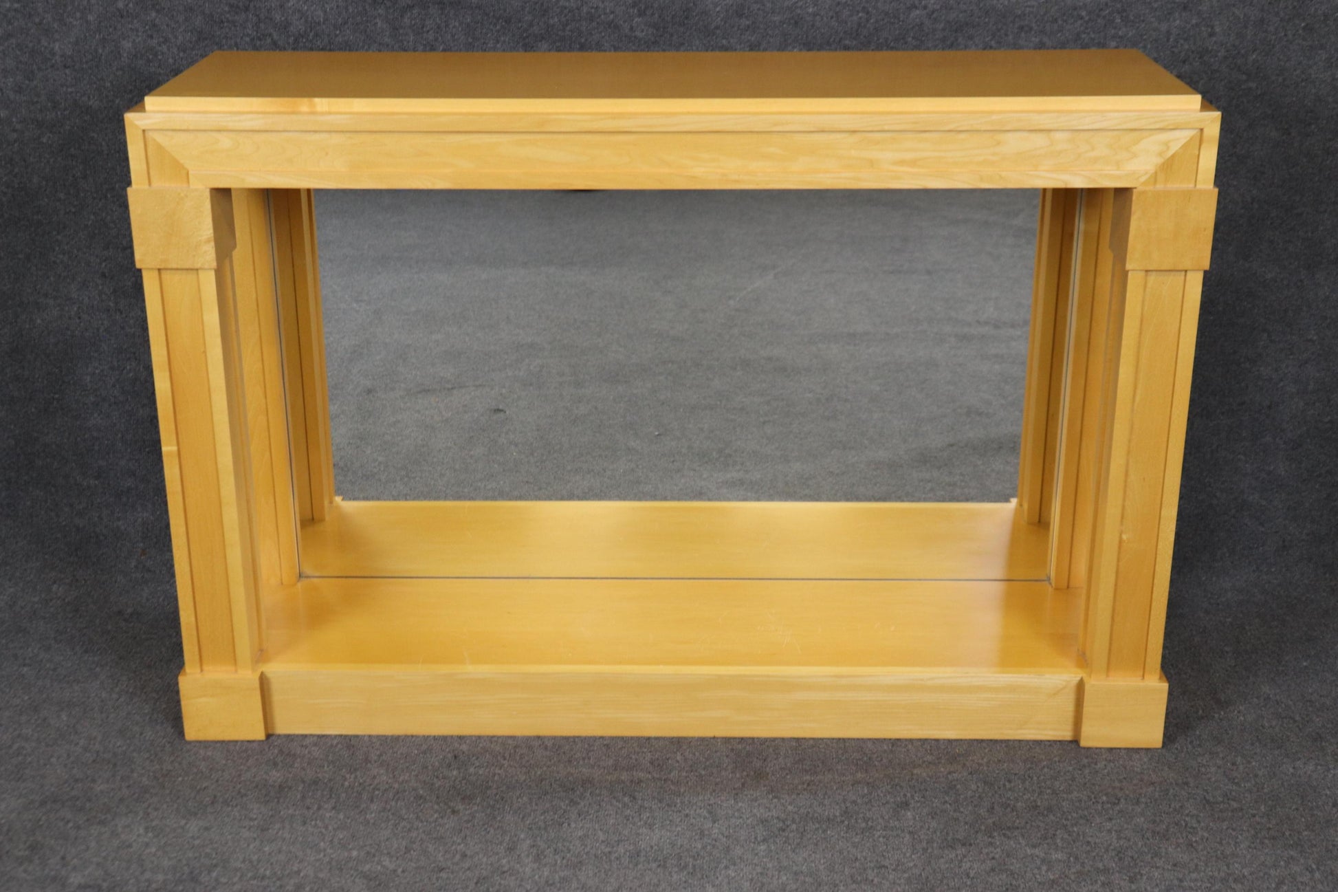 Pair of Hollywood Regency Style Maple Mirrored Console Tables