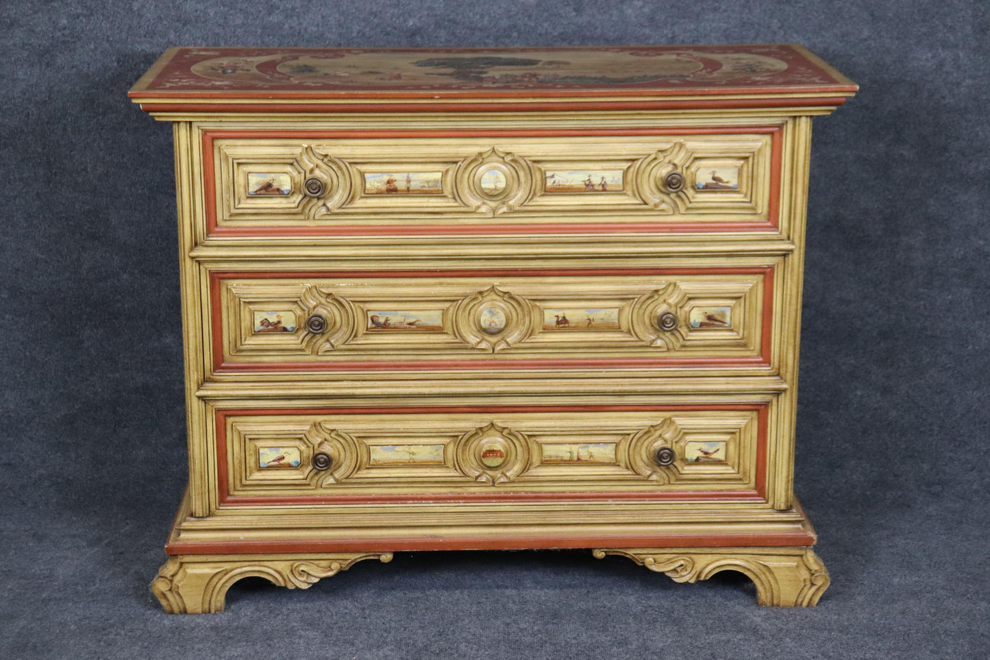 Venetian Pastural Paint Decorated Maitland Smith Attributed Dresser Commode