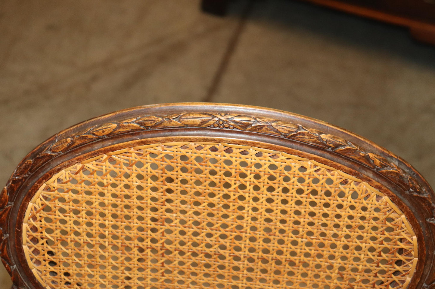 French Louis XVI Style Carved Walnut Petite Window Bench with Silk