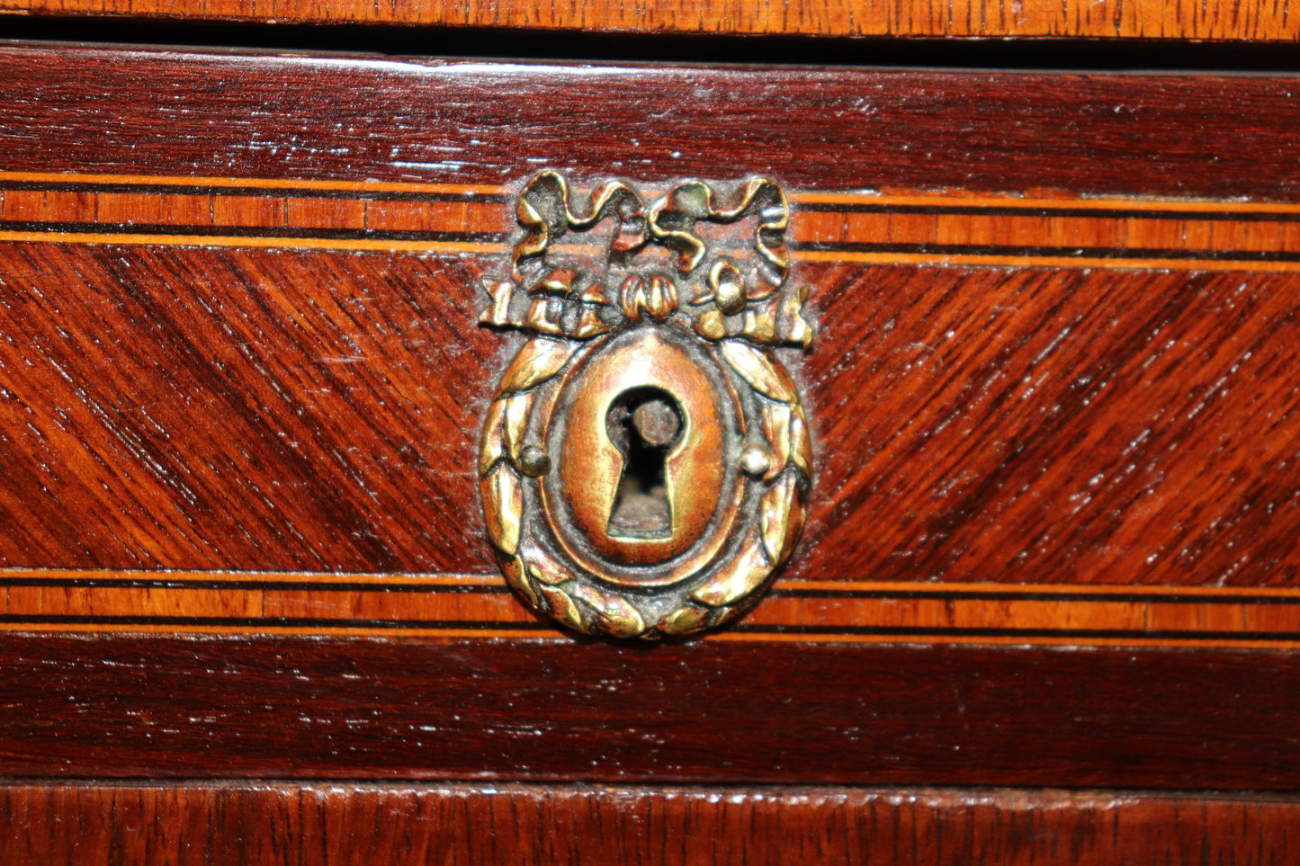 Companion Pair Inlaid French Marble Top Louis XV Nightstands Circa 1920s