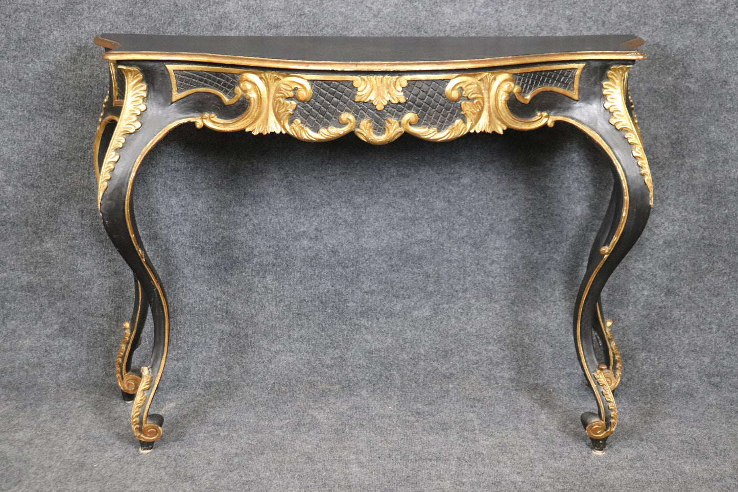 Italian Rococo Paint Decorated and parcel Gilt Console Tables Circa 1950