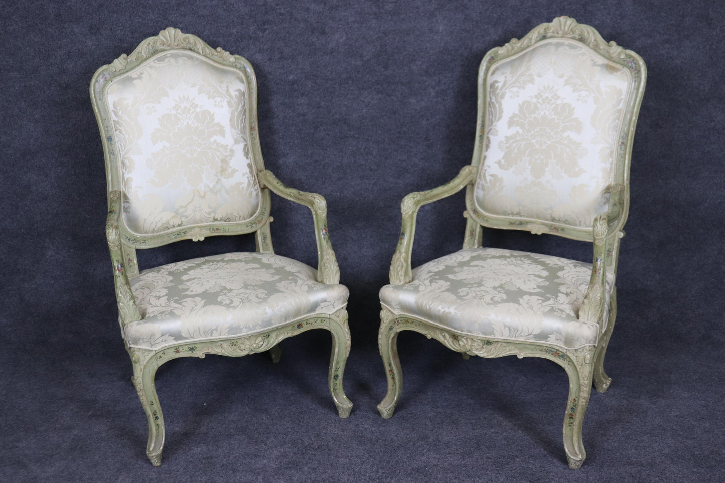 Set 8 Fine Carved Italian-Made Louis XV Style Paint Decorated Dining Chairs