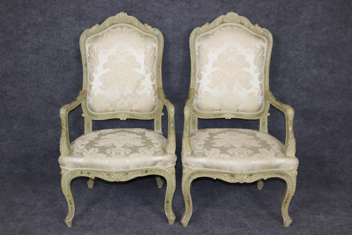 Set 8 Fine Carved Italian-Made Louis XV Style Paint Decorated Dining Chairs