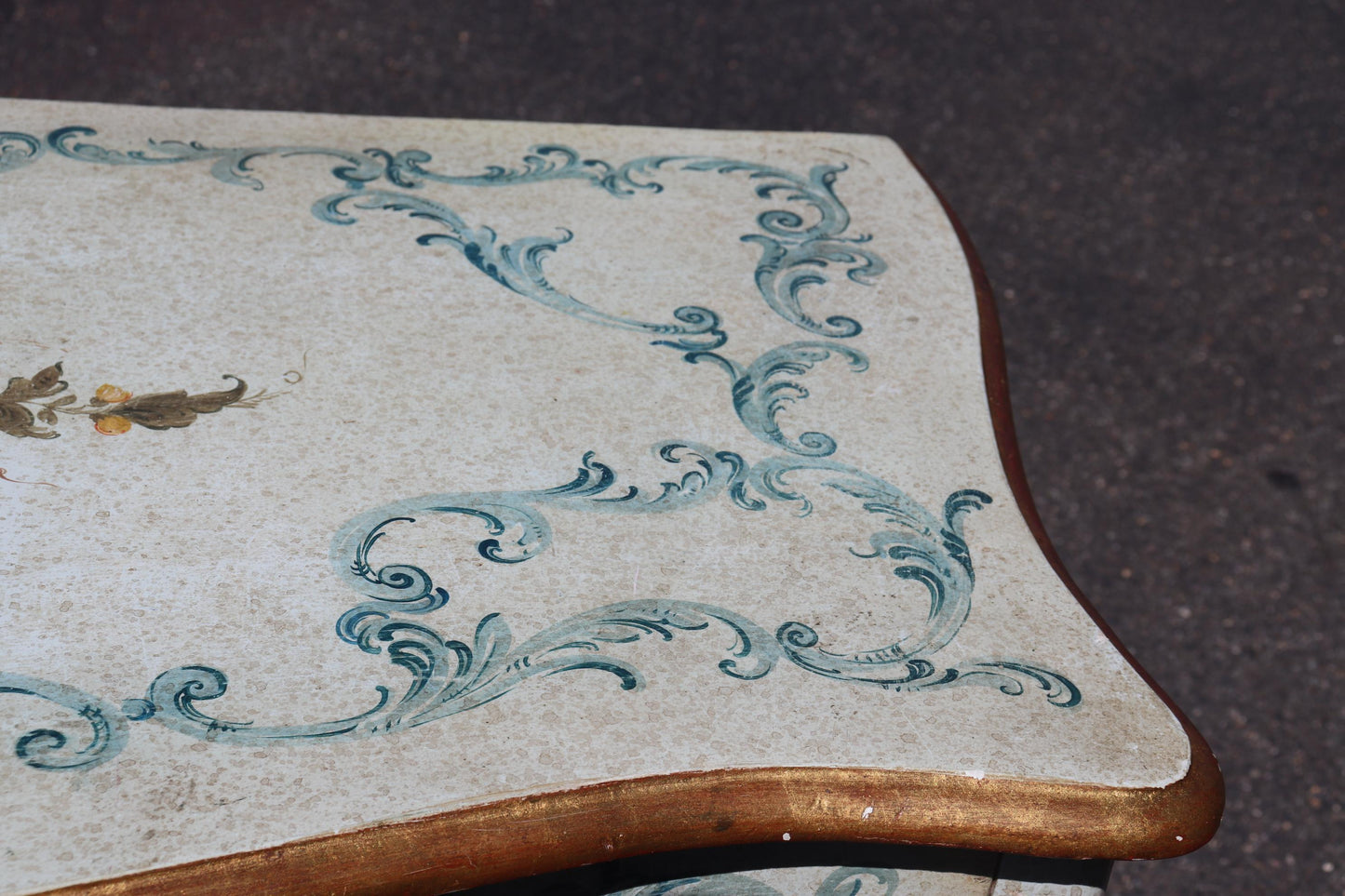 Robin's Egg Blue Venetian Paint Decorated Distressed Italian Commode Circa 1950