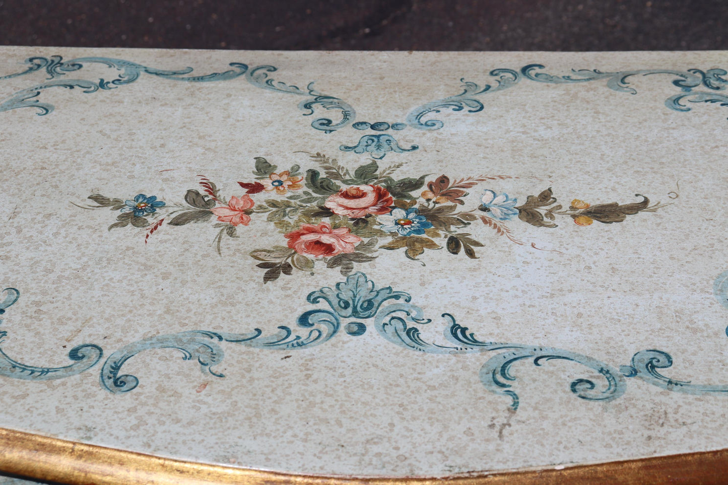 Robin's Egg Blue Venetian Paint Decorated Distressed Italian Commode Circa 1950