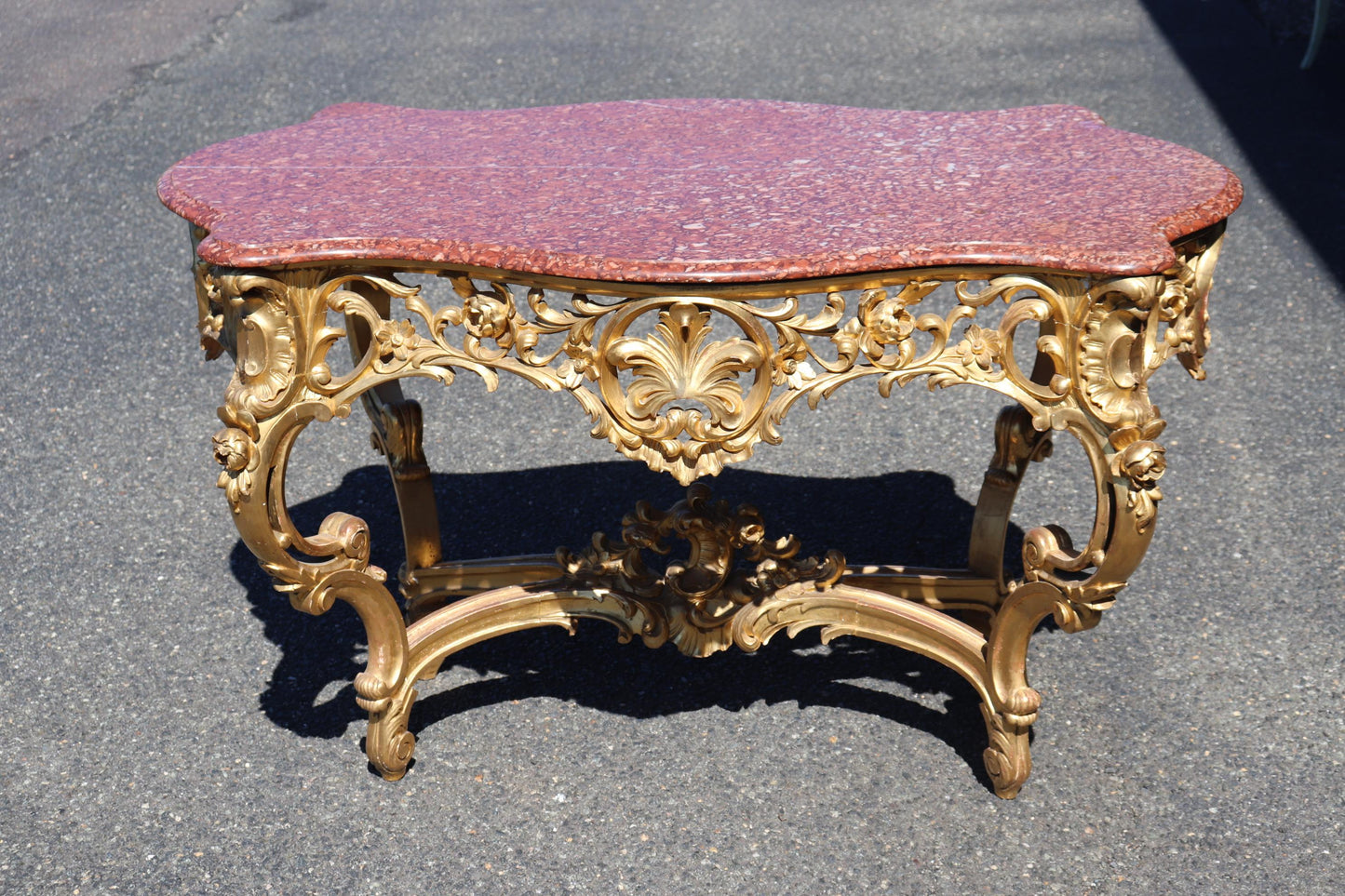 Fine Water-Gilded Rouge Marble Top Louis XV Rococo Center Table Circa 1900