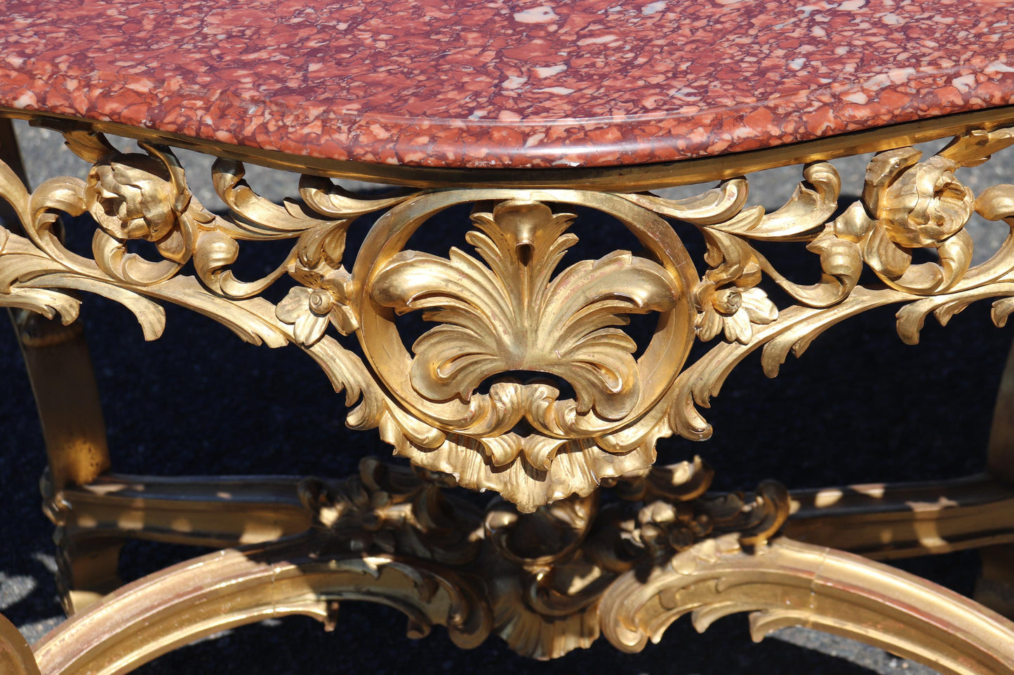 Fine Water-Gilded Rouge Marble Top Louis XV Rococo Center Table Circa 1900