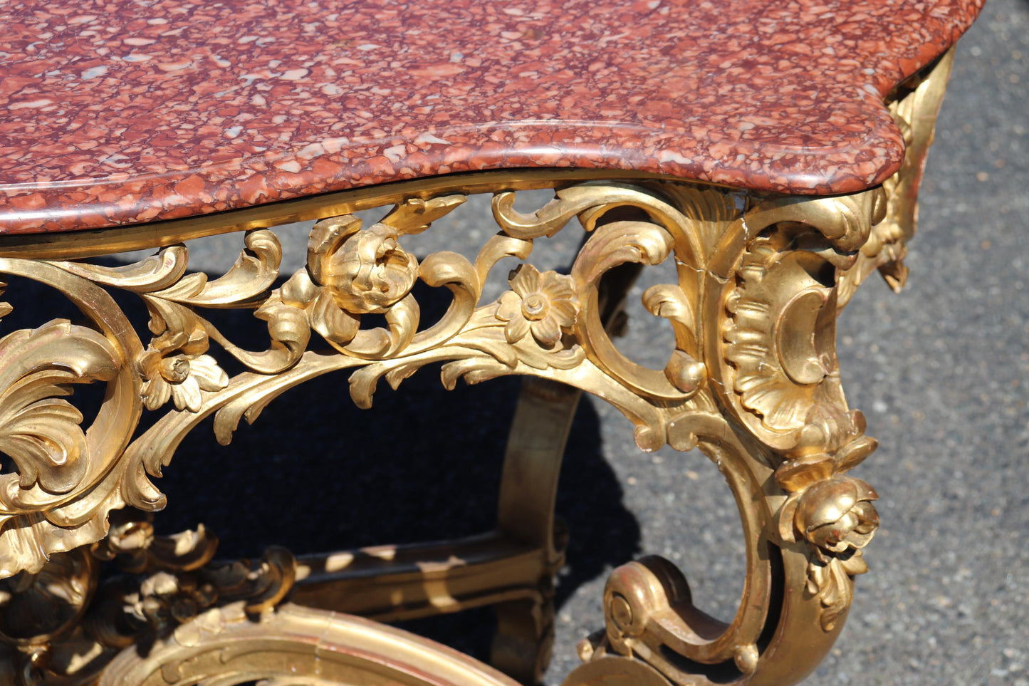 Fine Water-Gilded Rouge Marble Top Louis XV Rococo Center Table Circa 1900