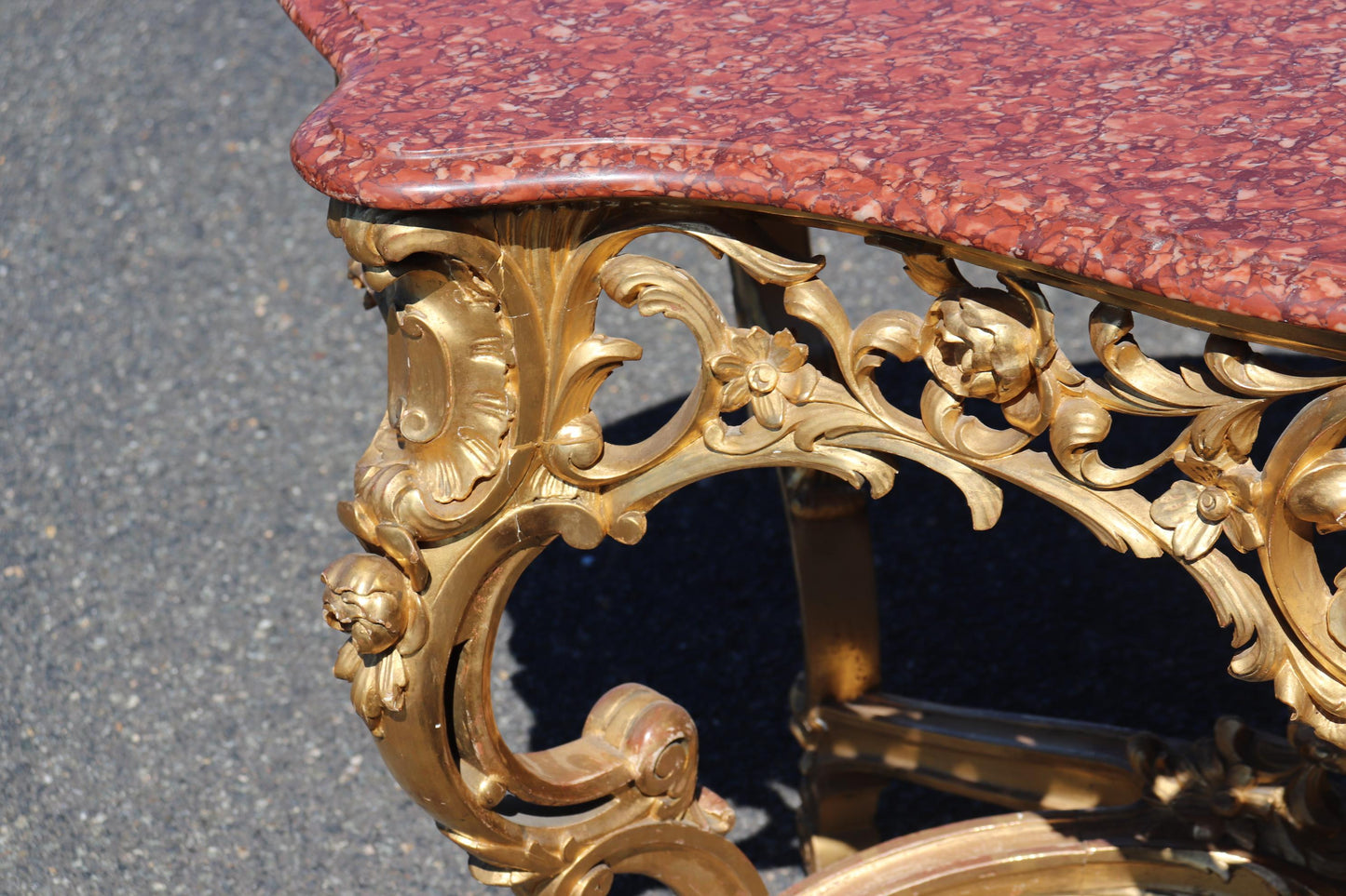 Fine Water-Gilded Rouge Marble Top Louis XV Rococo Center Table Circa 1900