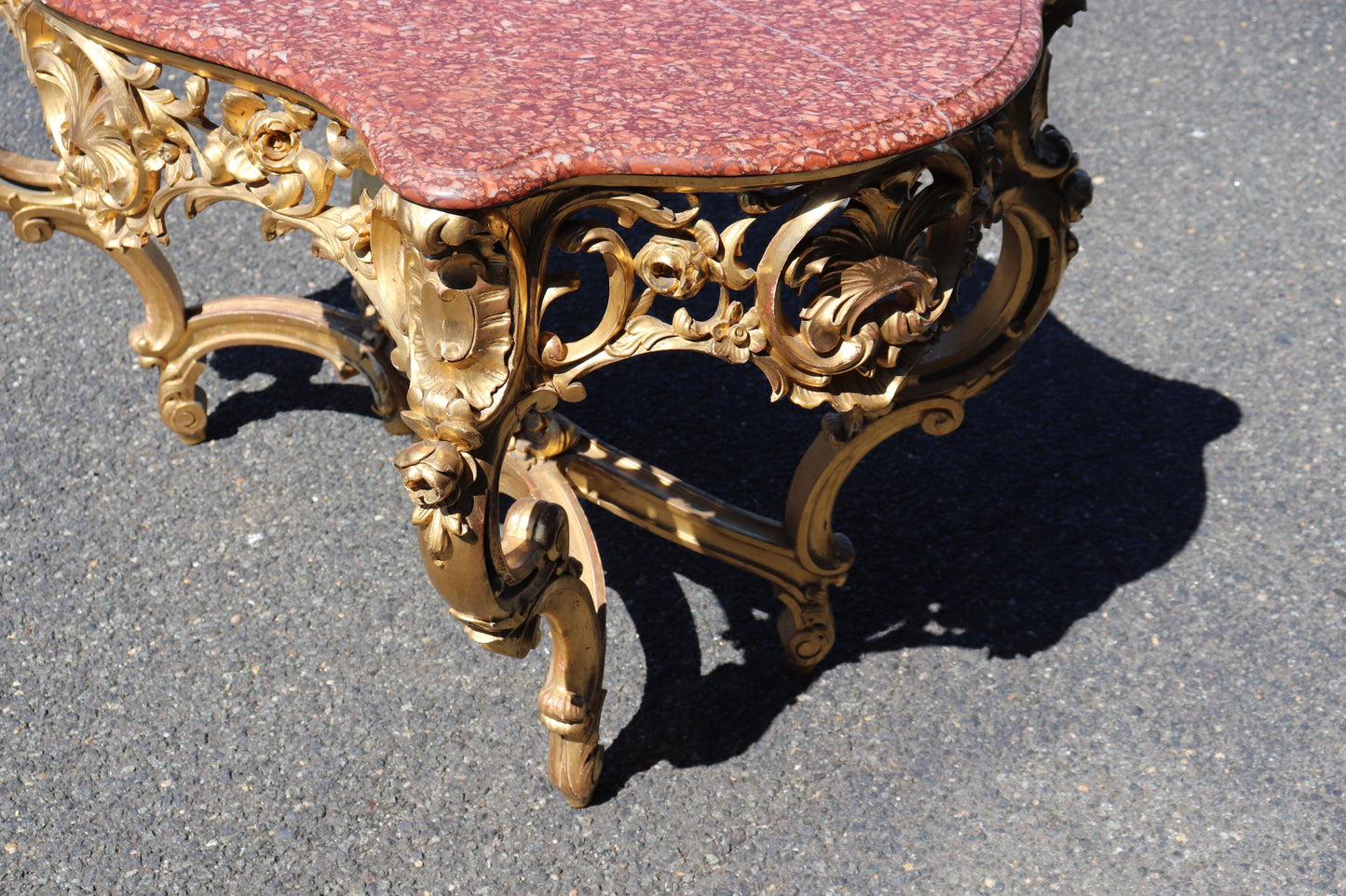 Fine Water-Gilded Rouge Marble Top Louis XV Rococo Center Table Circa 1900