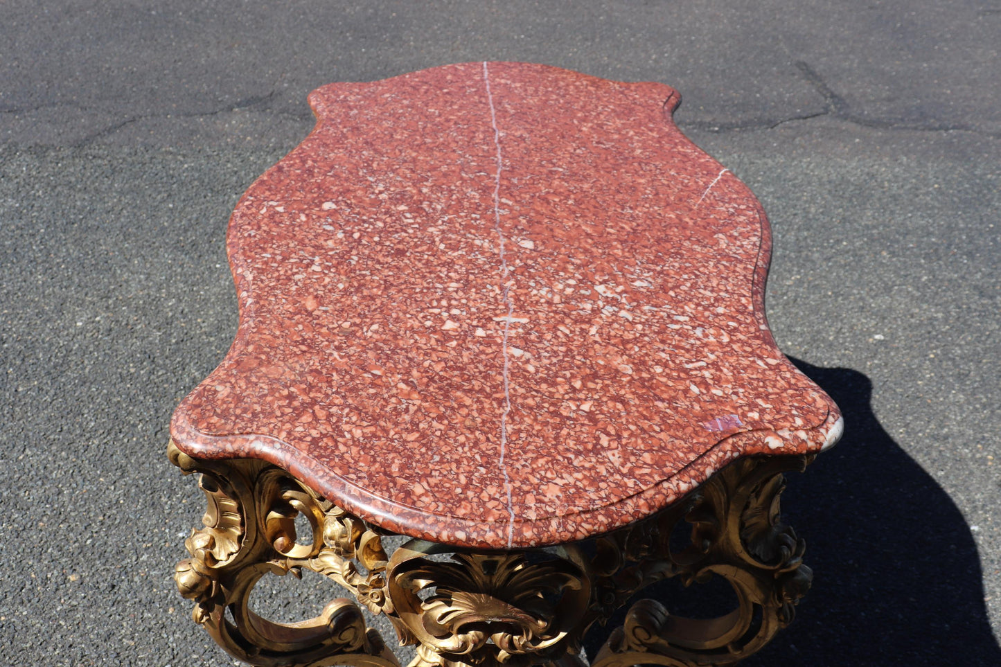 Fine Water-Gilded Rouge Marble Top Louis XV Rococo Center Table Circa 1900