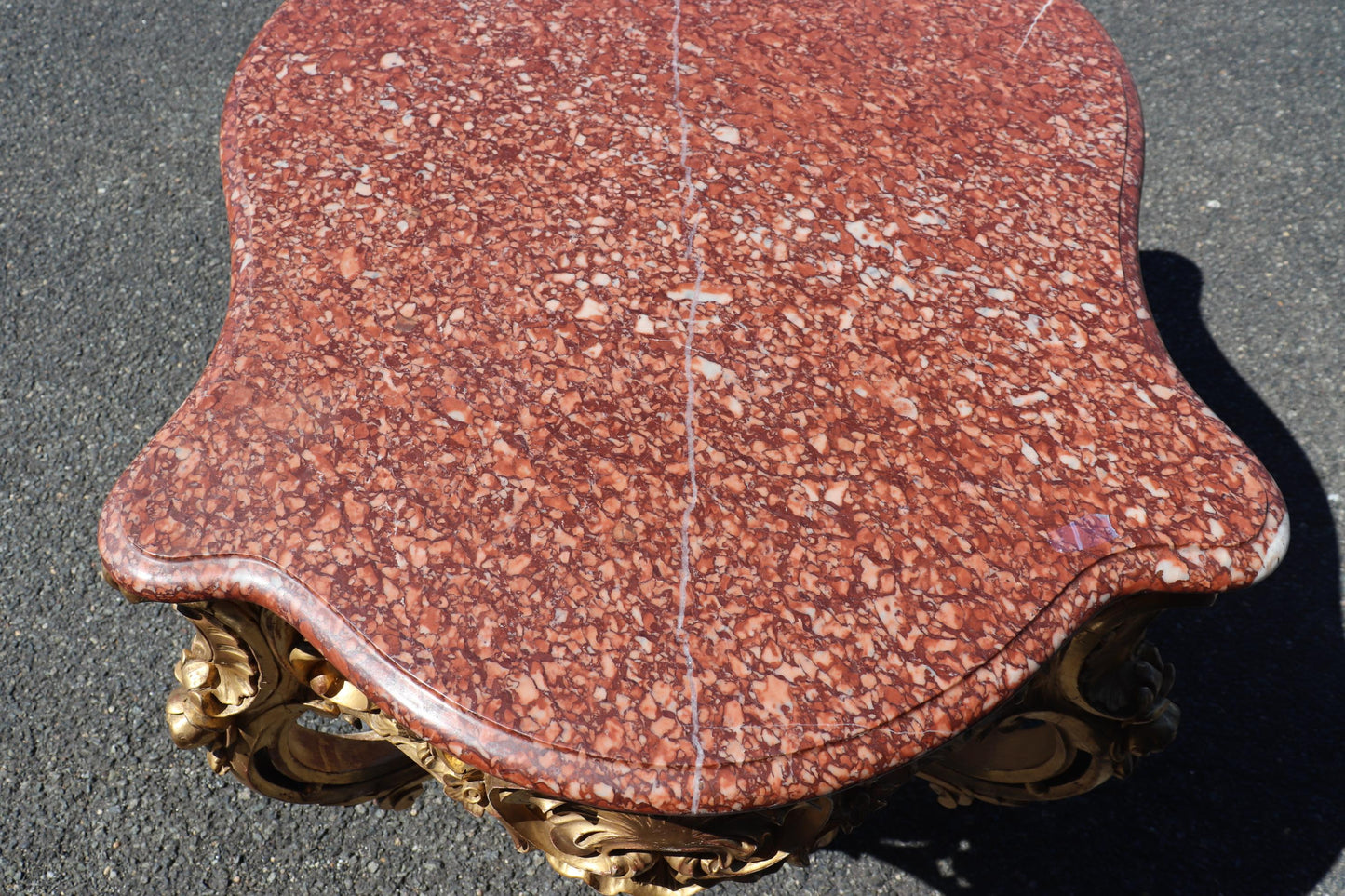 Fine Water-Gilded Rouge Marble Top Louis XV Rococo Center Table Circa 1900