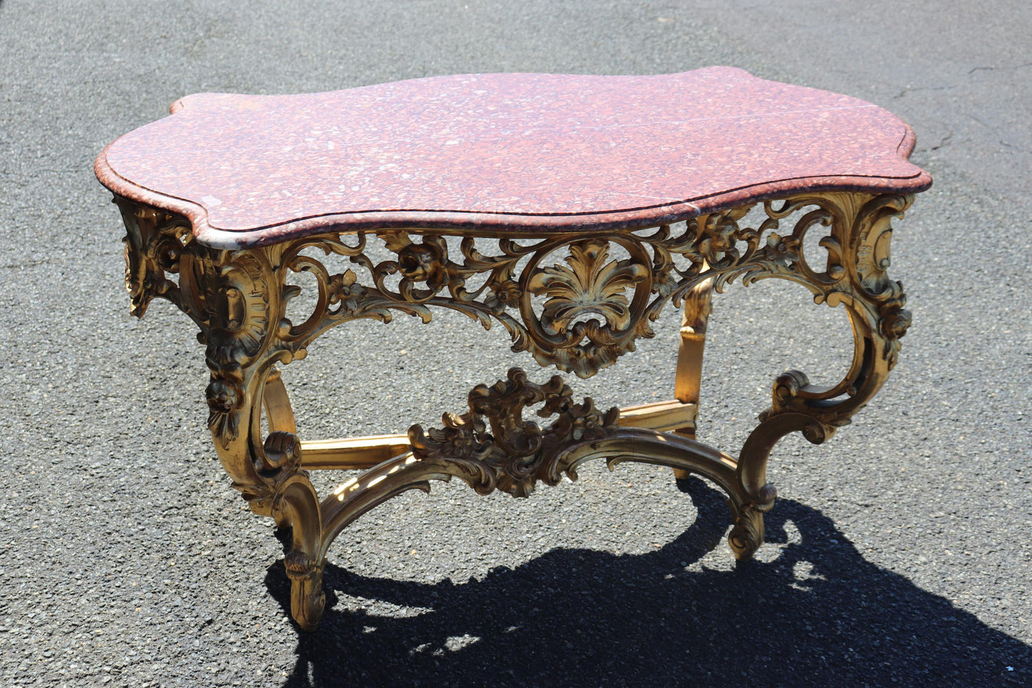 Fine Water-Gilded Rouge Marble Top Louis XV Rococo Center Table Circa 1900