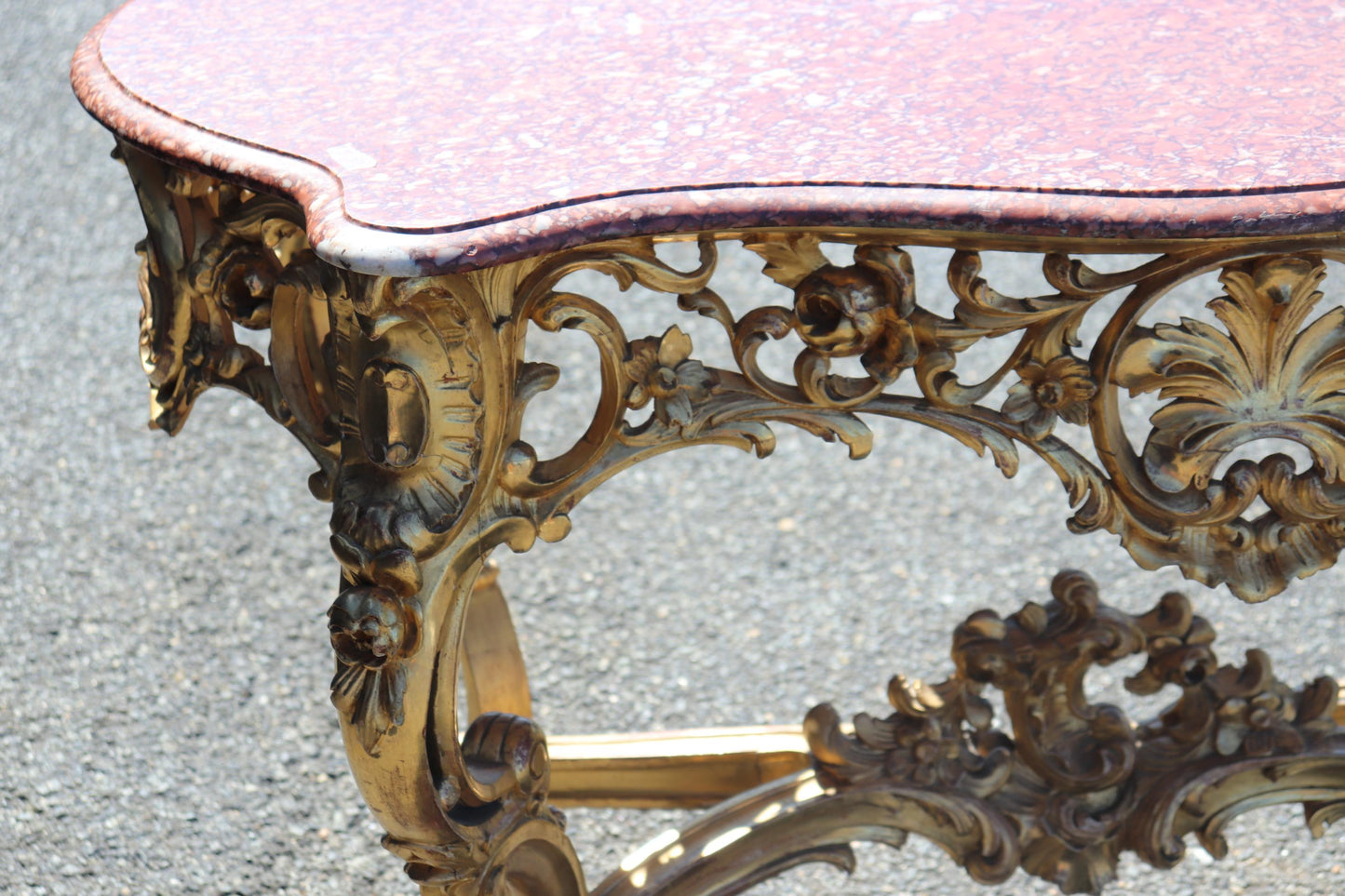 Fine Water-Gilded Rouge Marble Top Louis XV Rococo Center Table Circa 1900