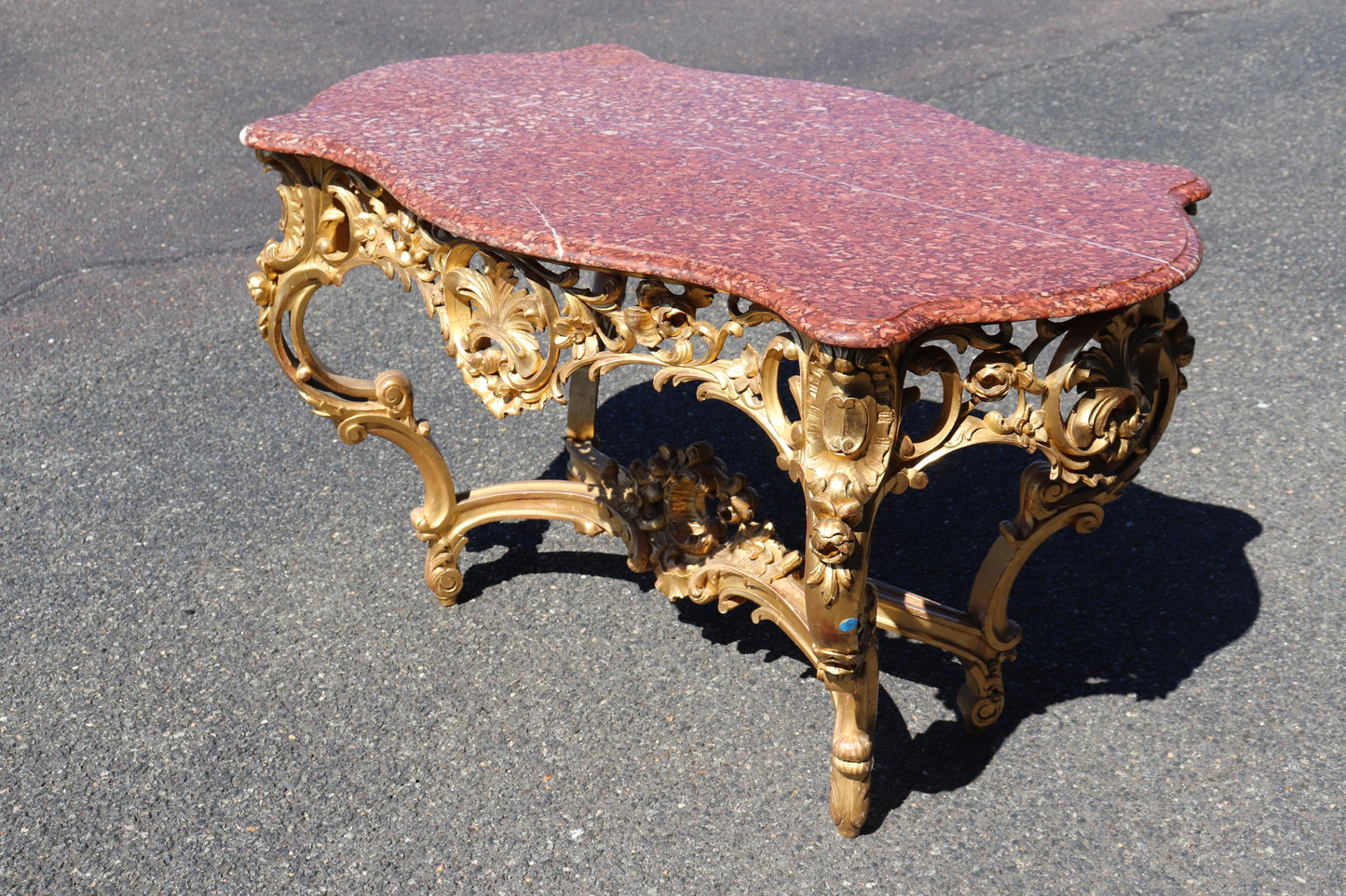 Fine Water-Gilded Rouge Marble Top Louis XV Rococo Center Table Circa 1900