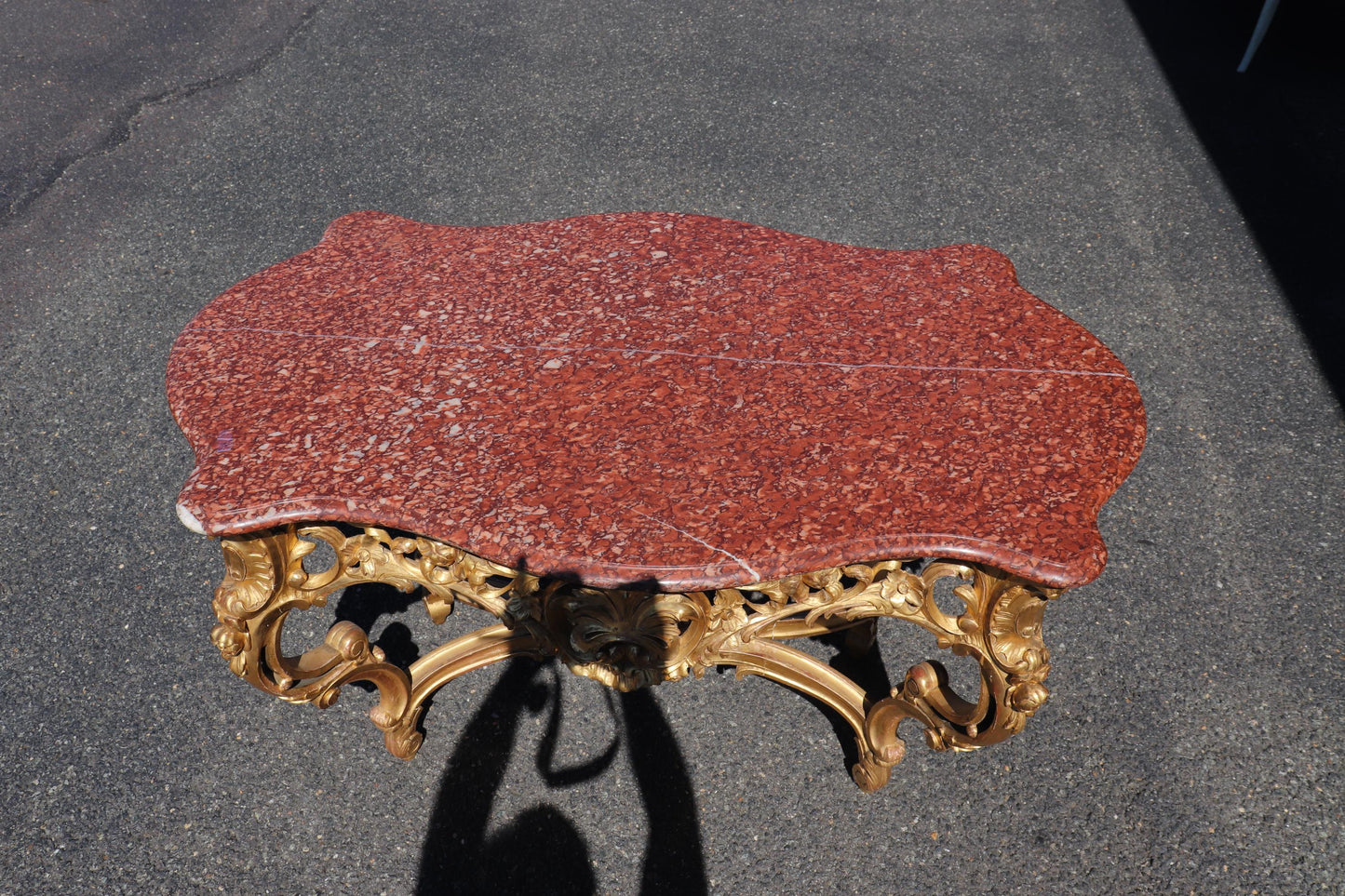 Fine Water-Gilded Rouge Marble Top Louis XV Rococo Center Table Circa 1900