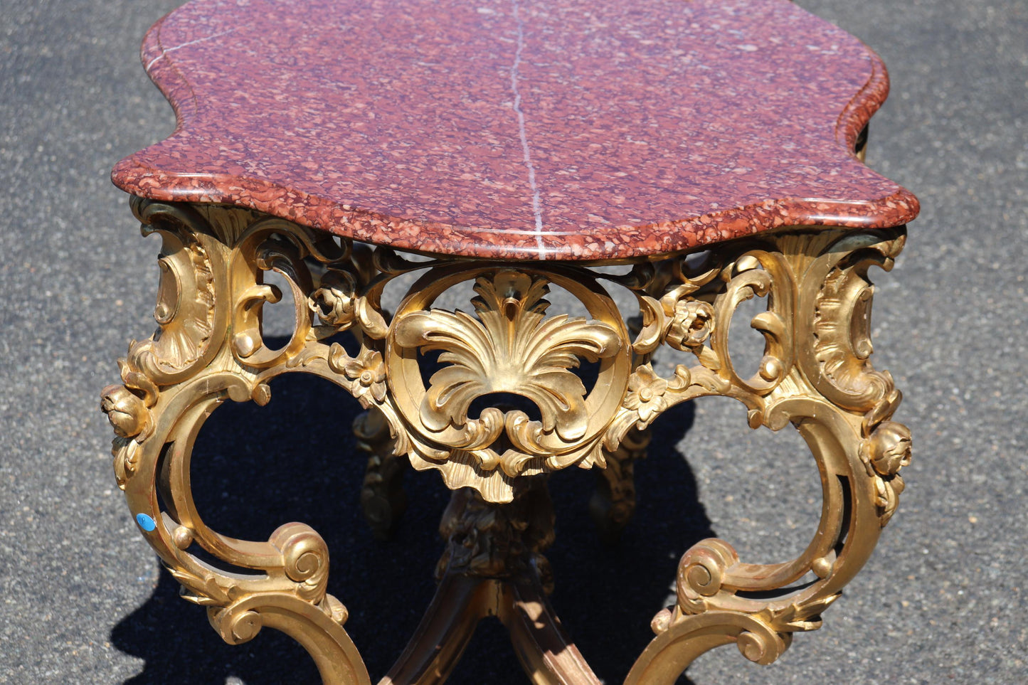 Fine Water-Gilded Rouge Marble Top Louis XV Rococo Center Table Circa 1900