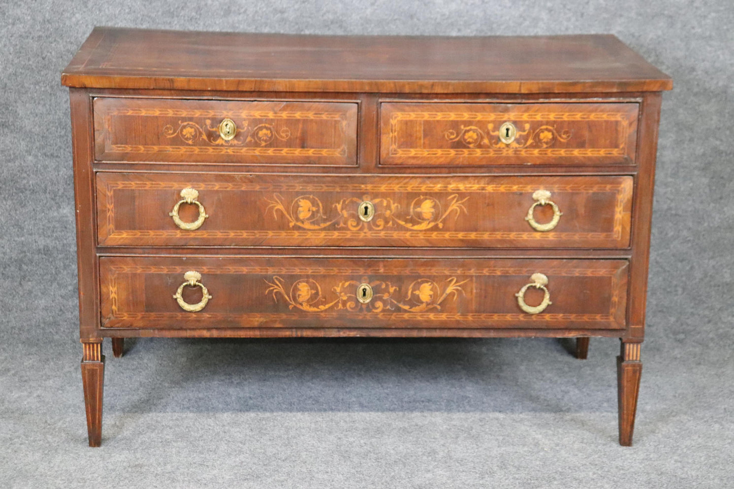 Fine Original Finish Italian Provincial Inlaid Walnut and Fruitwood Commode