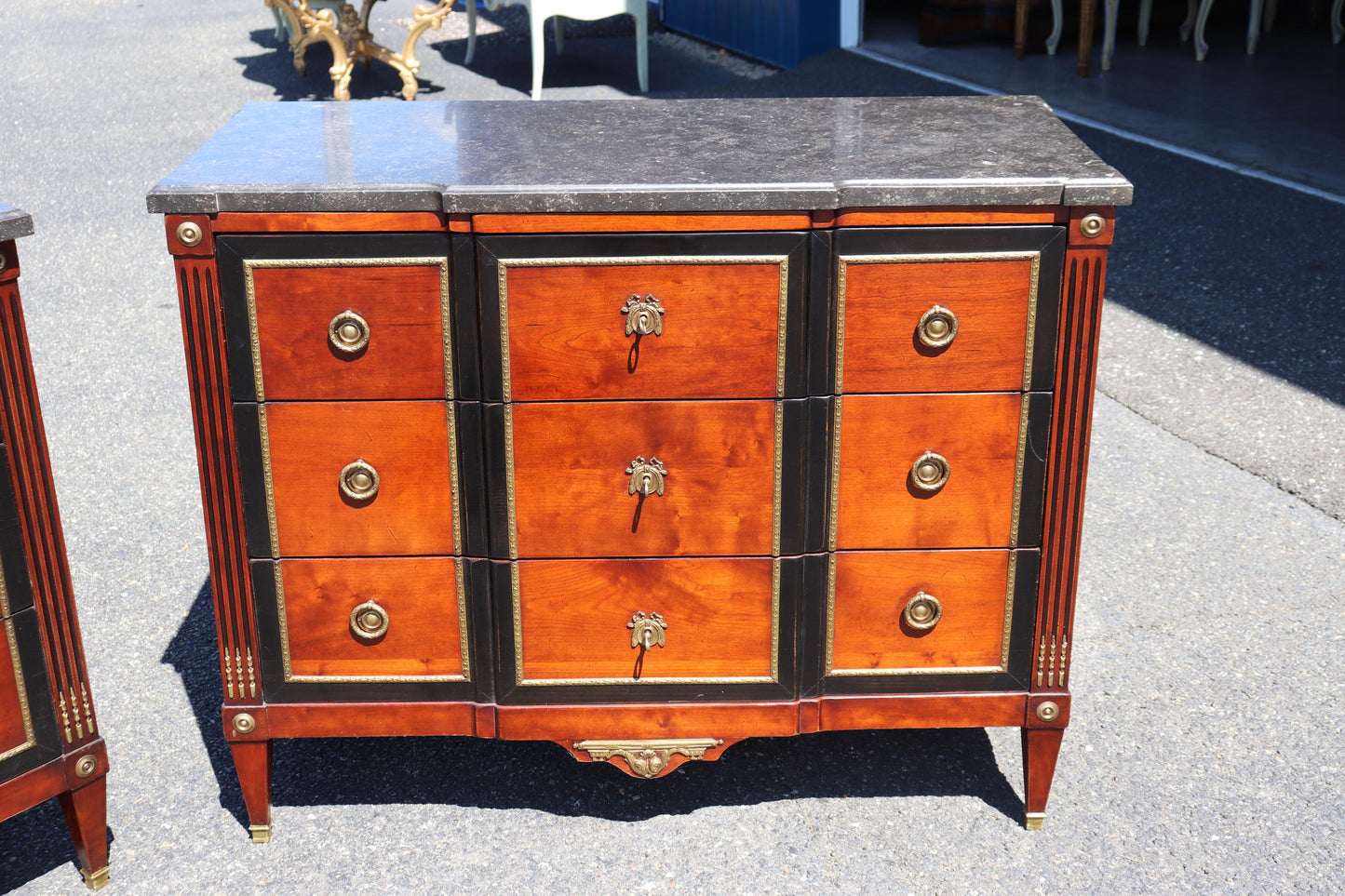 Pair Hand-Made Custom French Bronze Mounted Cherry and Ebonized Commodes