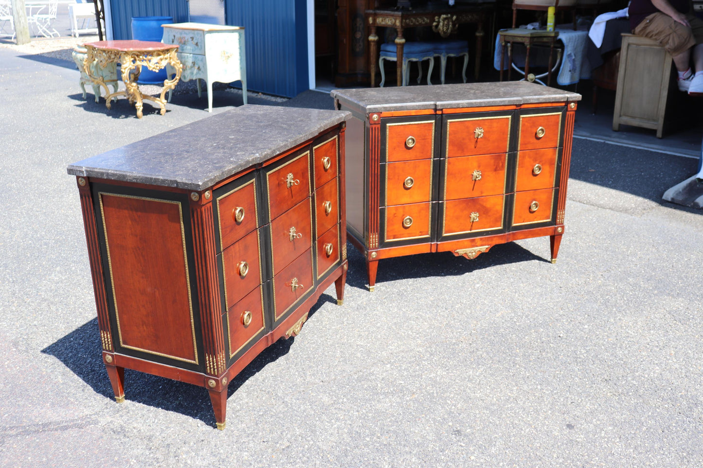 Pair Hand-Made Custom French Bronze Mounted Cherry and Ebonized Commodes