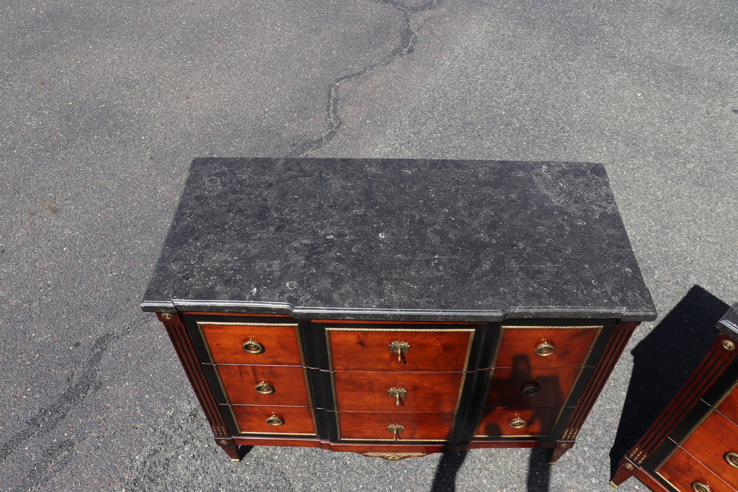 Pair Hand-Made Custom French Bronze Mounted Cherry and Ebonized Commodes