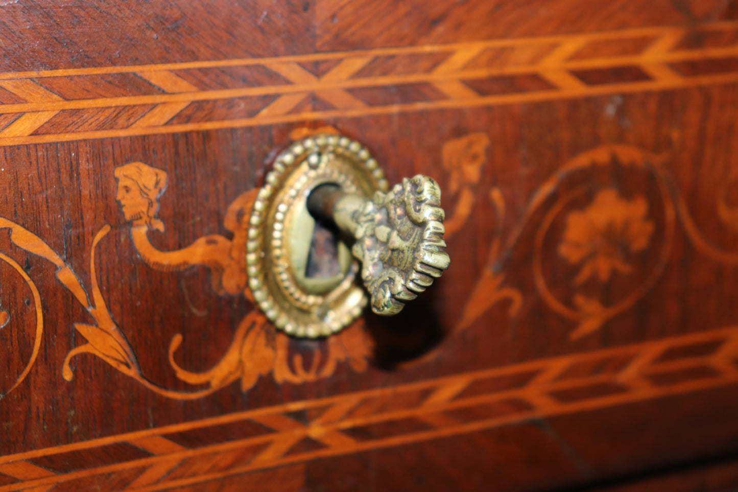 Fine Original Finish Italian Provincial Inlaid Walnut and Fruitwood Commode