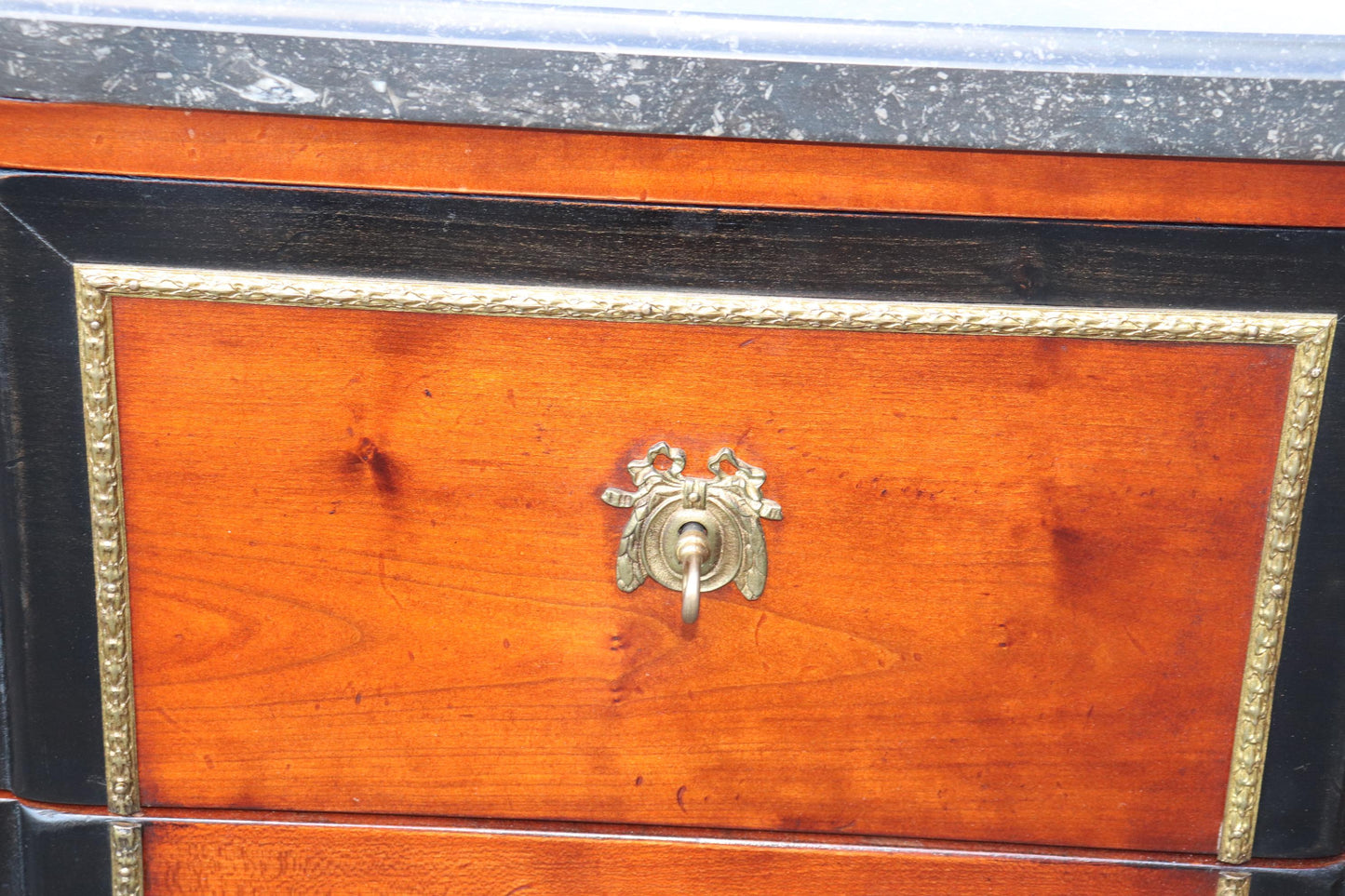 Pair Hand-Made Custom French Bronze Mounted Cherry and Ebonized Commodes