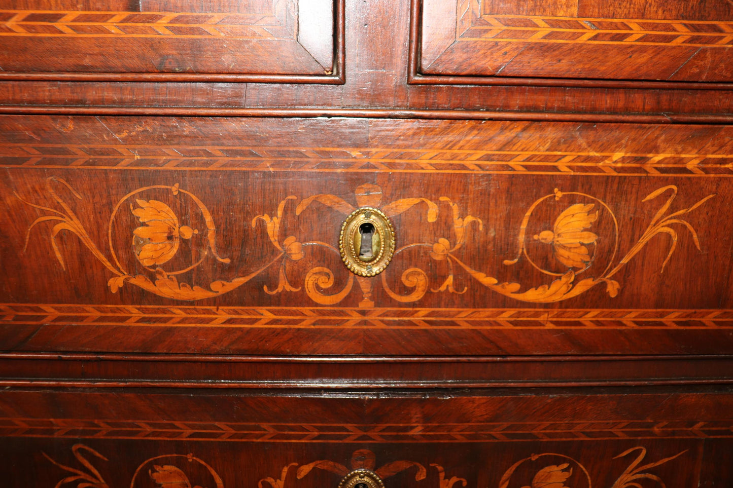 Fine Original Finish Italian Provincial Inlaid Walnut and Fruitwood Commode