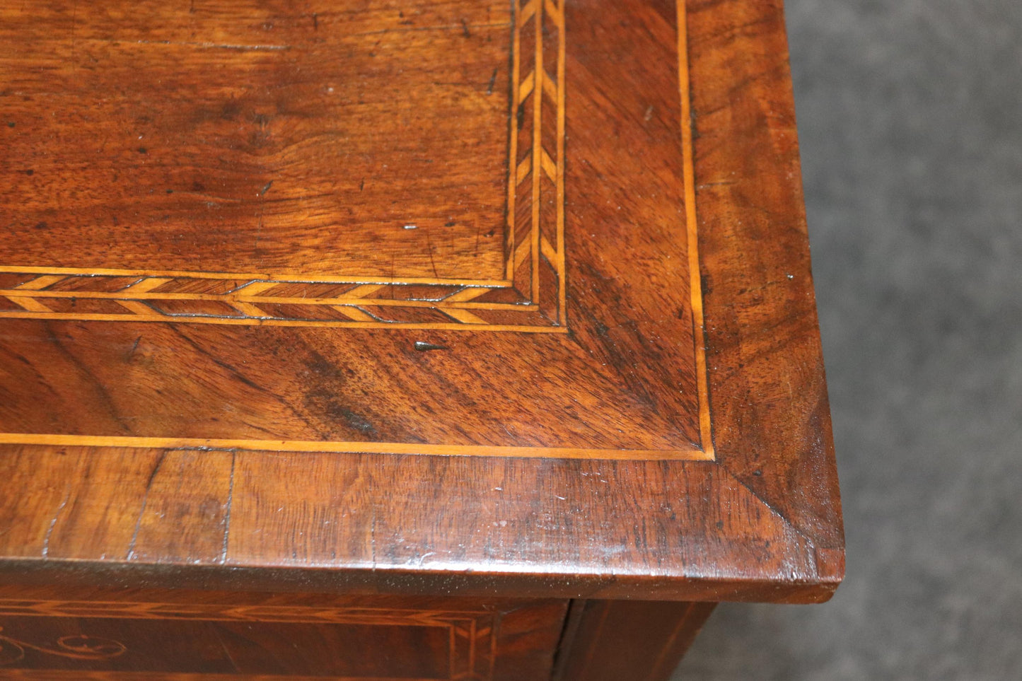 Fine Original Finish Italian Provincial Inlaid Walnut and Fruitwood Commode