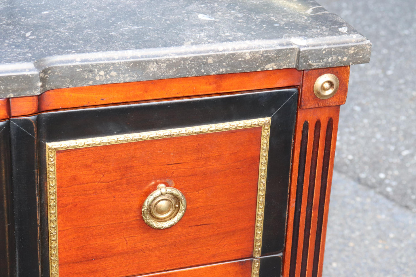 Pair Hand-Made Custom French Bronze Mounted Cherry and Ebonized Commodes