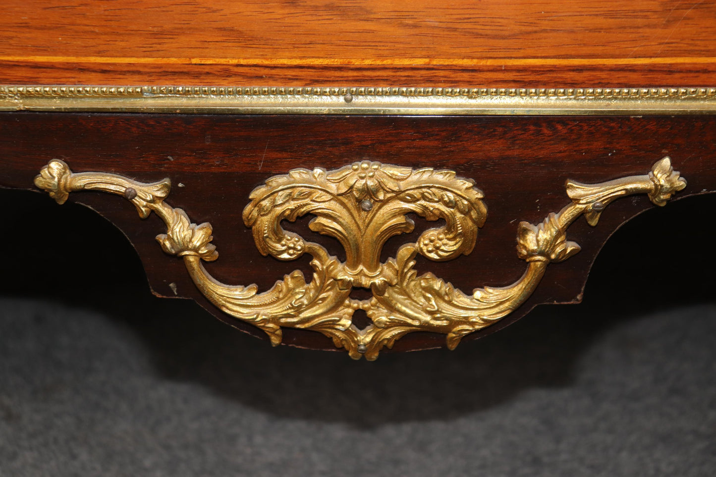 Bronze Paw Footed Marble Top Rosewood and Mahogany French Louis XV Commode