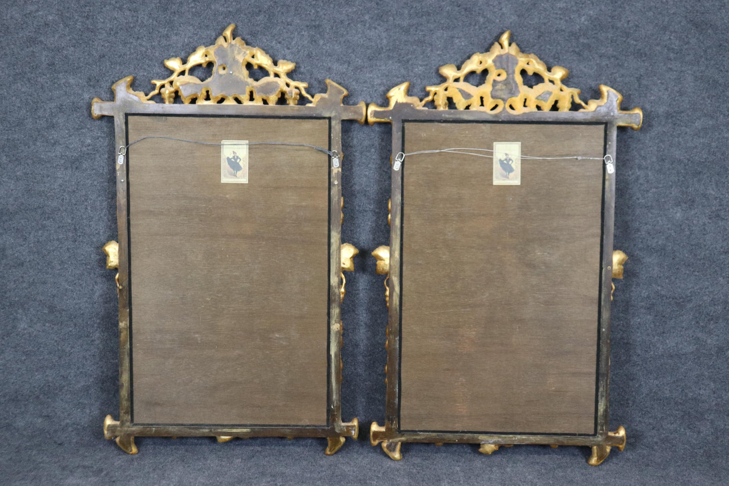 Pair Harrison & Gil "Dauphine" Gilded Carved Wood Faux Bois and Grapes Mirrors