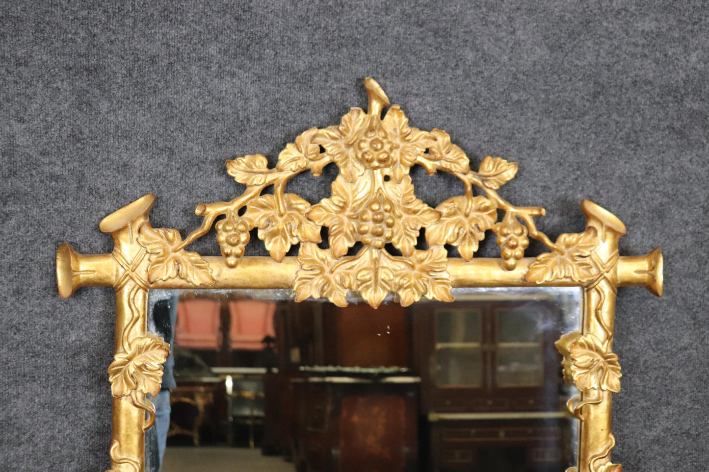 Pair Harrison & Gil "Dauphine" Gilded Carved Wood Faux Bois and Grapes Mirrors