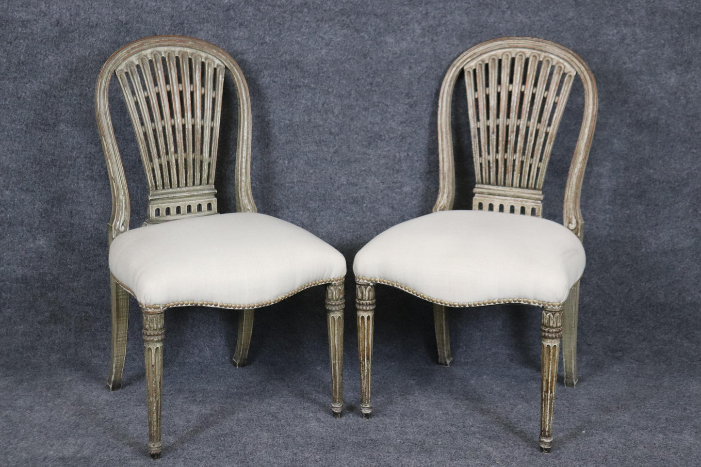 Fine Set 8 Maison Jansen Distressed Paint Decorated Balloon Back Dining Chairs