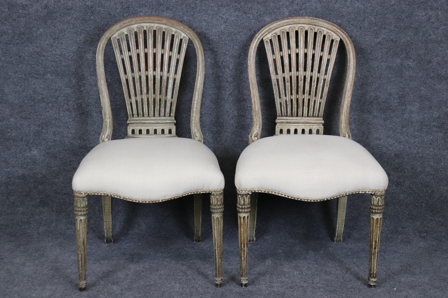 Fine Set 8 Maison Jansen Distressed Paint Decorated Balloon Back Dining Chairs