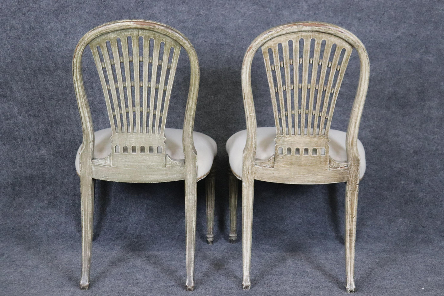 Fine Set 8 Maison Jansen Distressed Paint Decorated Balloon Back Dining Chairs