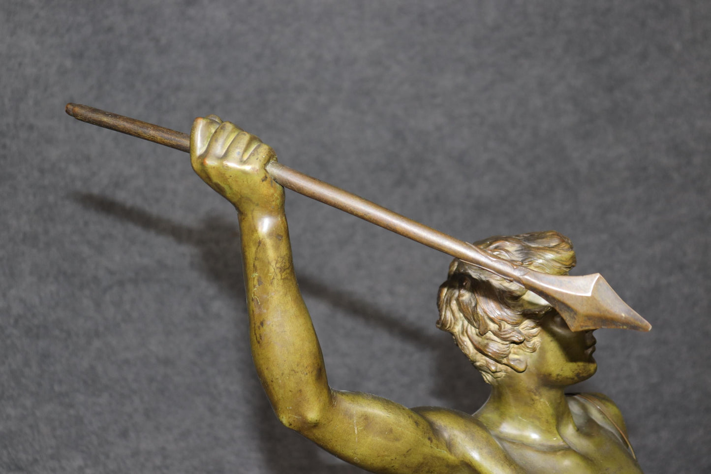 Adrien Étienne Gaudez Figural Bronze Sculpture 'Acteon" Man Hunting with Spear