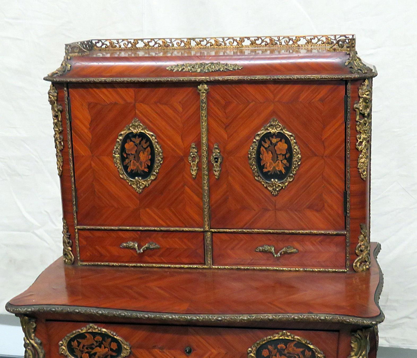 Antique C1870s French Louis XVI Style Inlaid King Wood Ladies Writing Desk