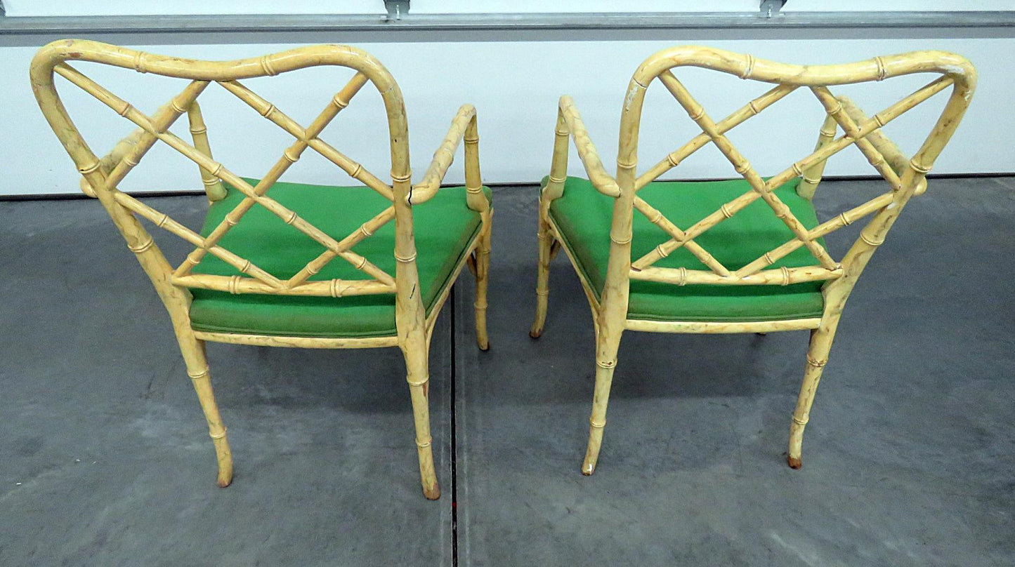 Pair of Vintage Chinese Chippendale Faux Bamboo Armchairs