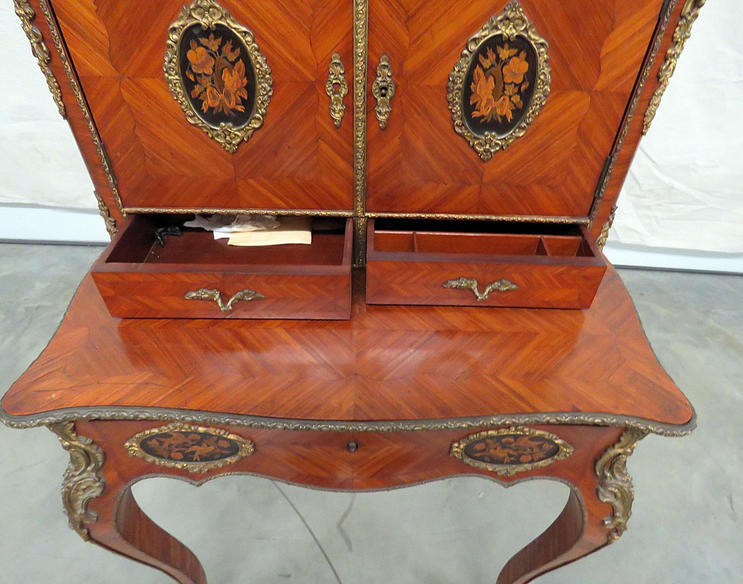 Antique C1870s French Louis XVI Style Inlaid King Wood Ladies Writing Desk