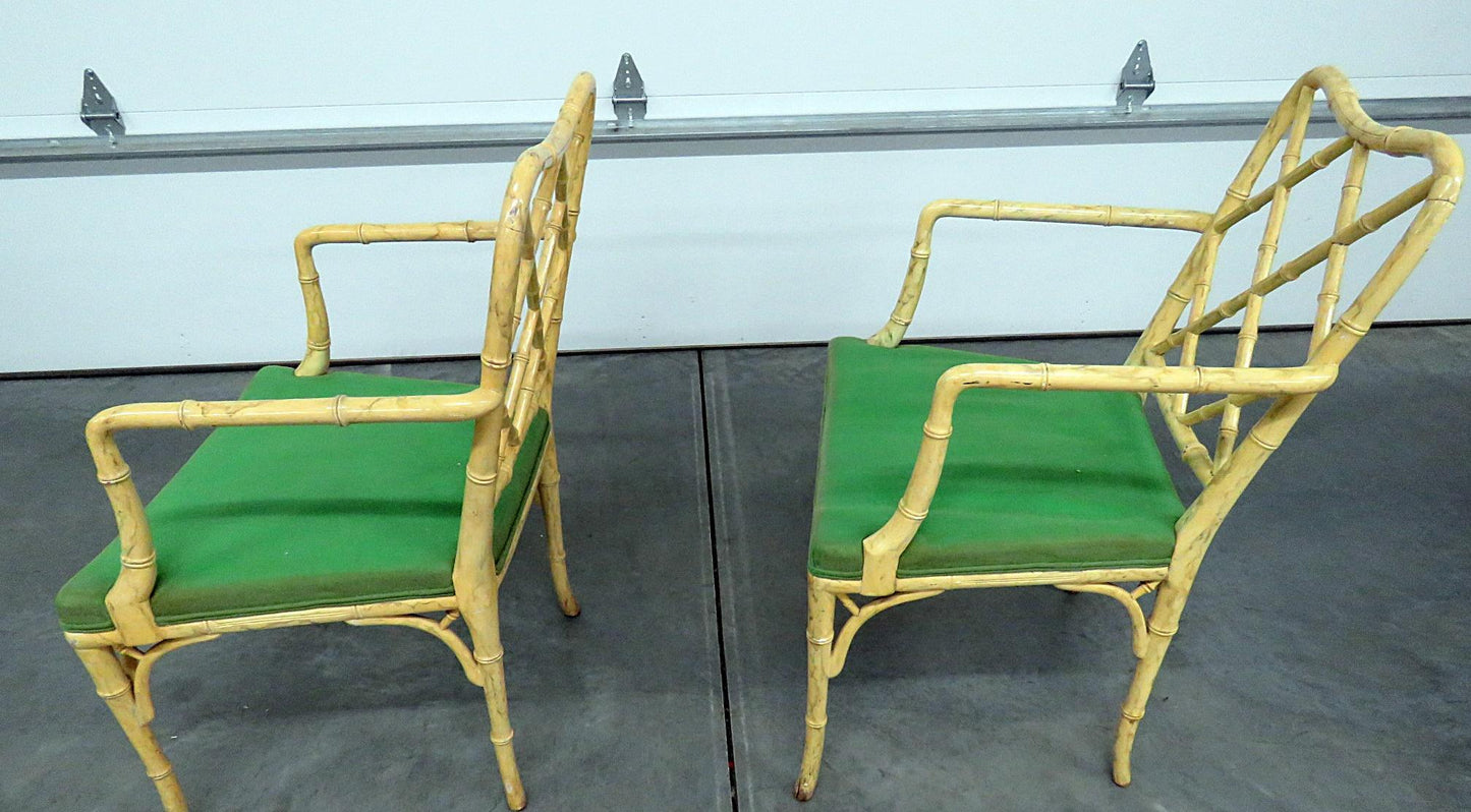 Pair of Vintage Chinese Chippendale Faux Bamboo Armchairs