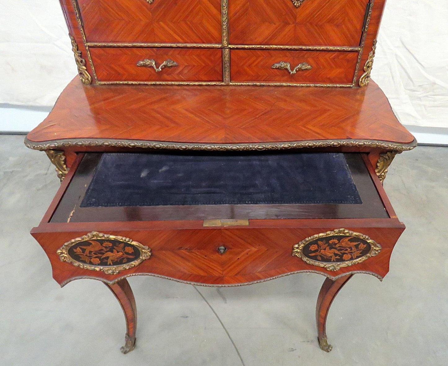 Antique C1870s French Louis XVI Style Inlaid King Wood Ladies Writing Desk