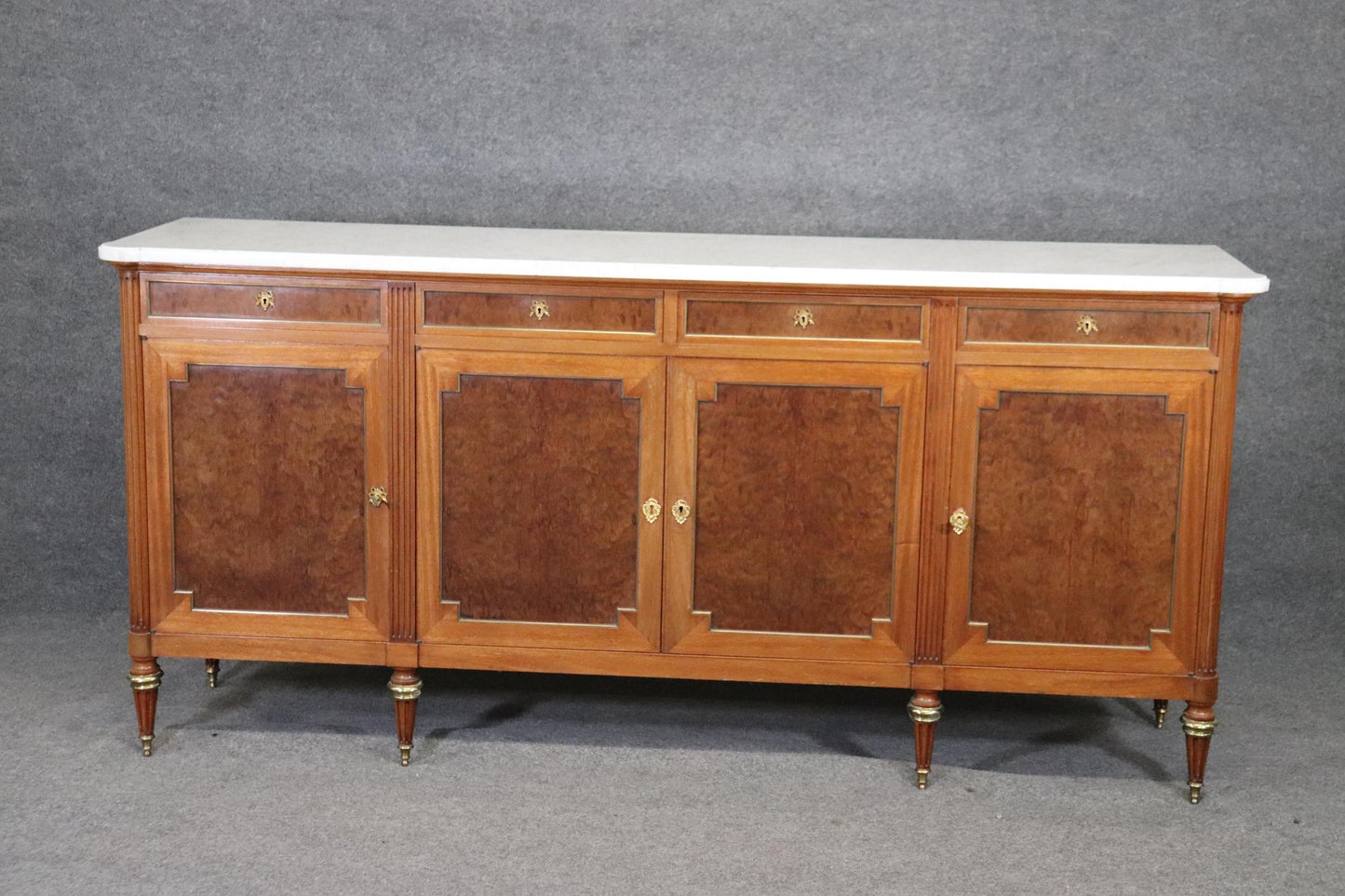 Fine Signed Walnut Maison Jansen Brass Trimmed Marble Top Directoire Sideboard