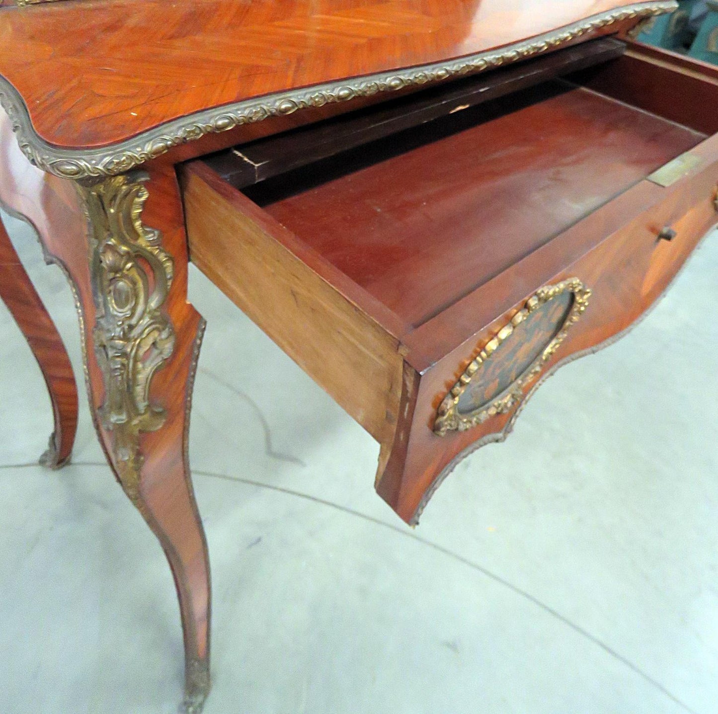 Antique C1870s French Louis XVI Style Inlaid King Wood Ladies Writing Desk