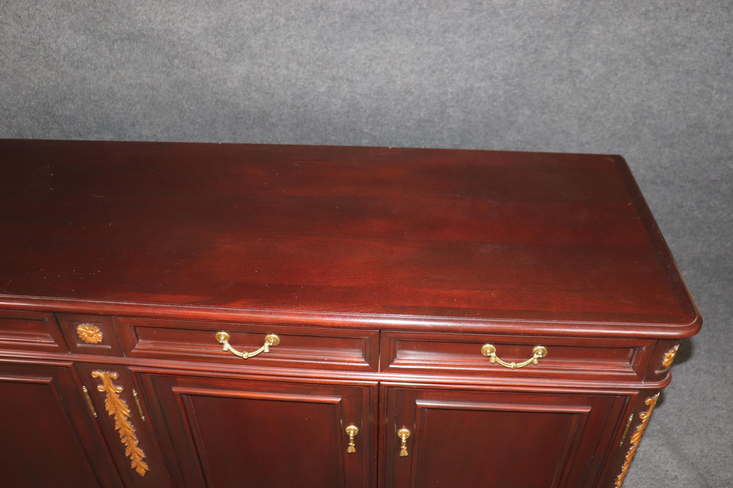 Custom-Made Mahogany Carved French Directoire Style Gilded Sideboard Buffet